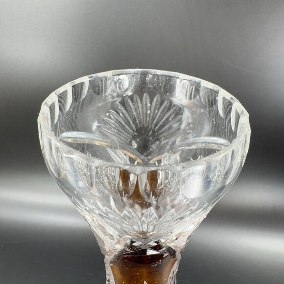 Vintage Czech Bohemian Glass Crystal Vase Vessel Amber Etching Floral Decor Vase - Picture 12 of 16